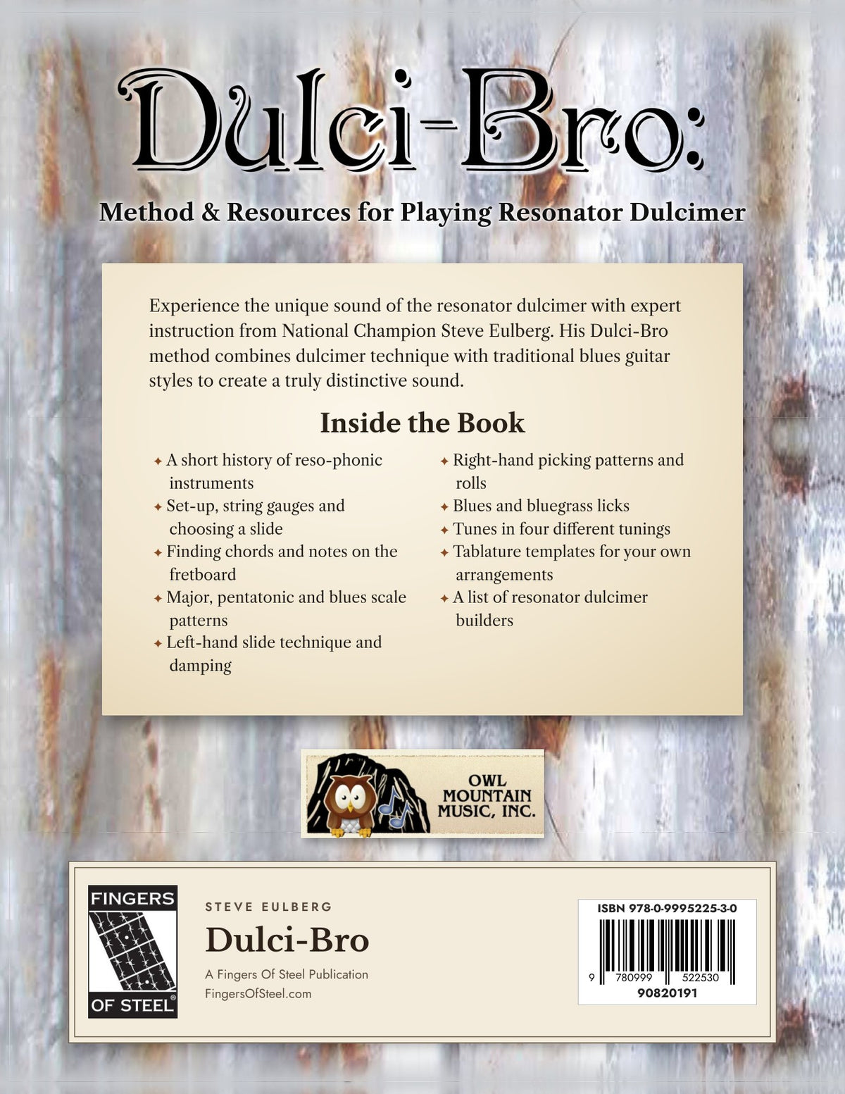 Back cover of Dulci-Bro: Method And Resources For Playing Resonator Dulcimer by Steve Eulberg