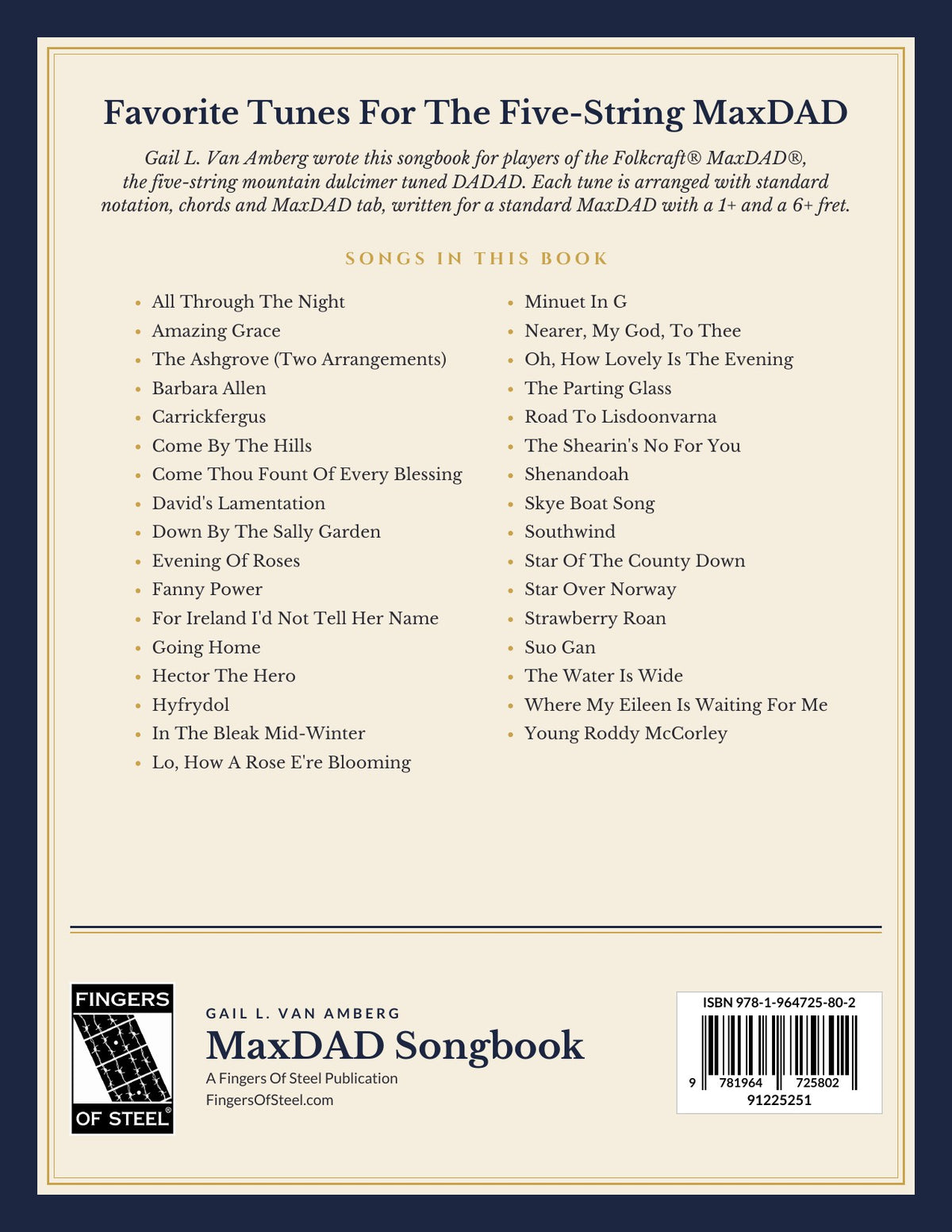 Back cover of MaxDAD Songbook by Gail L. Van Amberg