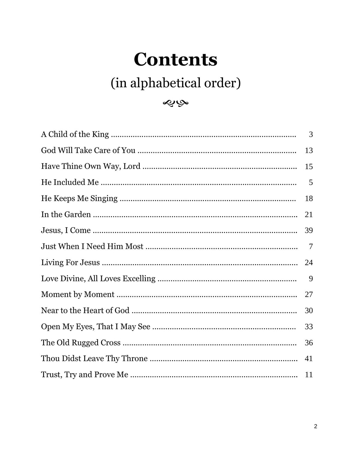 Table of contents of Hymns For Chromatic Mountain Dulcimer by Larry Conger
