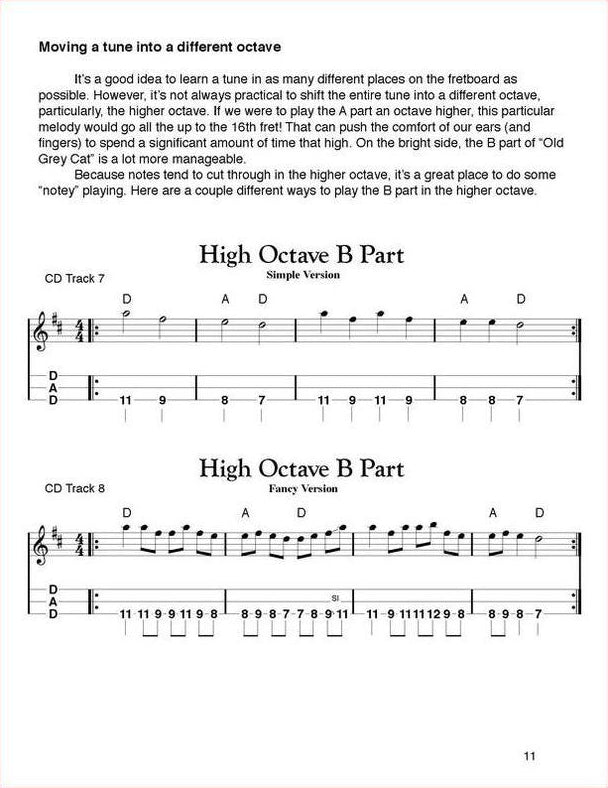 Sample page from Tunes & Techniques: Old Grey Cat On A Tennessee Farm: Moving A Tune Into A Different Octave