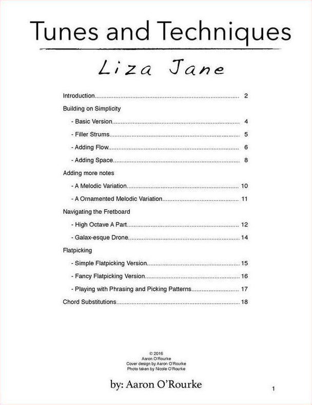 Table of contents of Tunes & Techniques: Liza Jane by Aaron O'Rourke