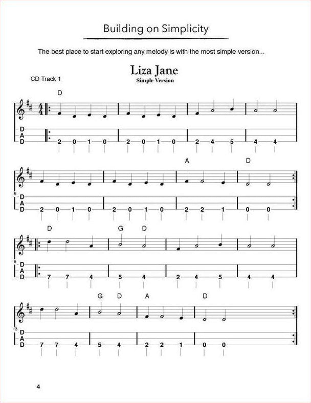 Liza Jane in mountain dulcimer tab, from Tunes & Techniques: Liza Jane by Aaron O'Rourke