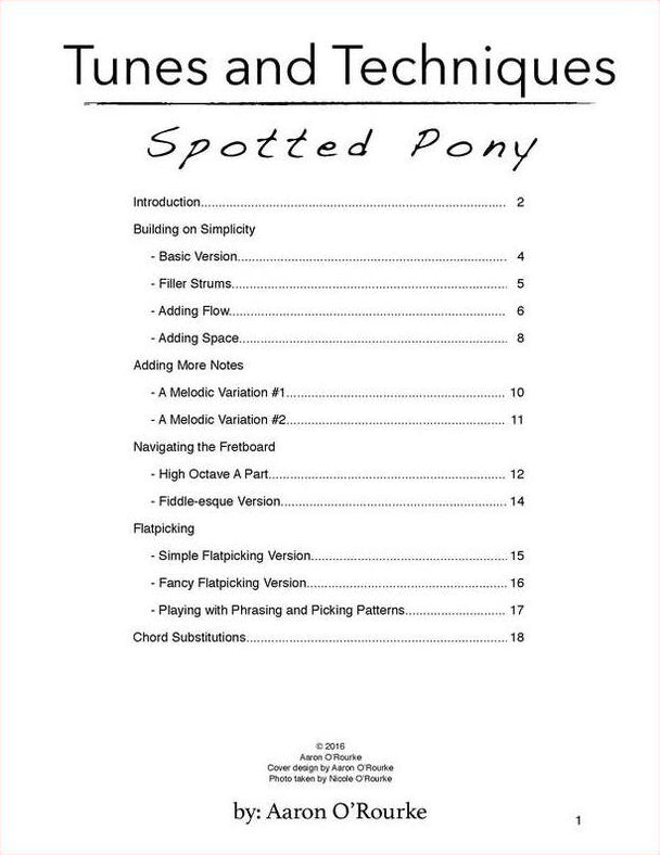 Table of contents of Tunes & Techniques: Spotted Pony by Aaron O'Rourke