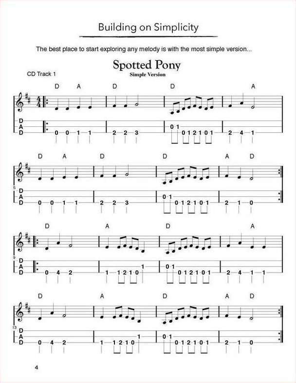 Spotted Pony in mountain dulcimer tab, from Tunes & Techniques: Spotted Pony by Aaron O'Rourke