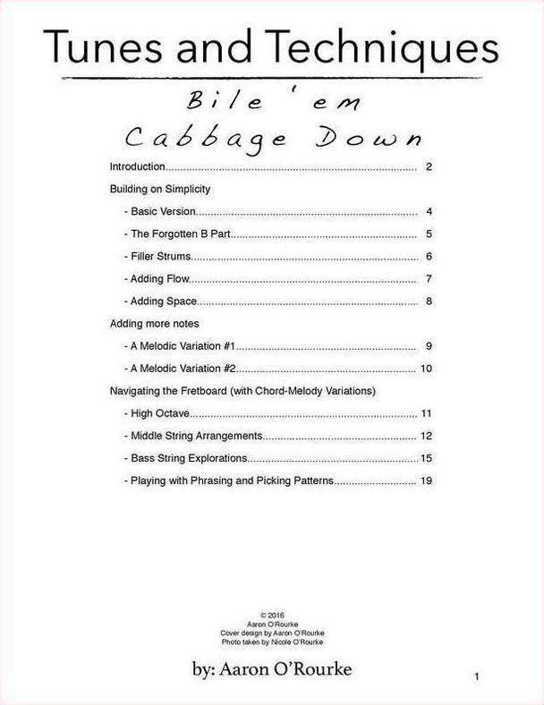 Table of contents of Tunes & Techniques: Bile 'Em Cabbage Down by Aaron O'Rourke