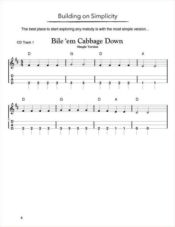 Bile 'Em Cabbage Down in mountain dulcimer tab, from Tunes & Techniques: Bile 'Em Cabbage Down by Aaron O'Rourke