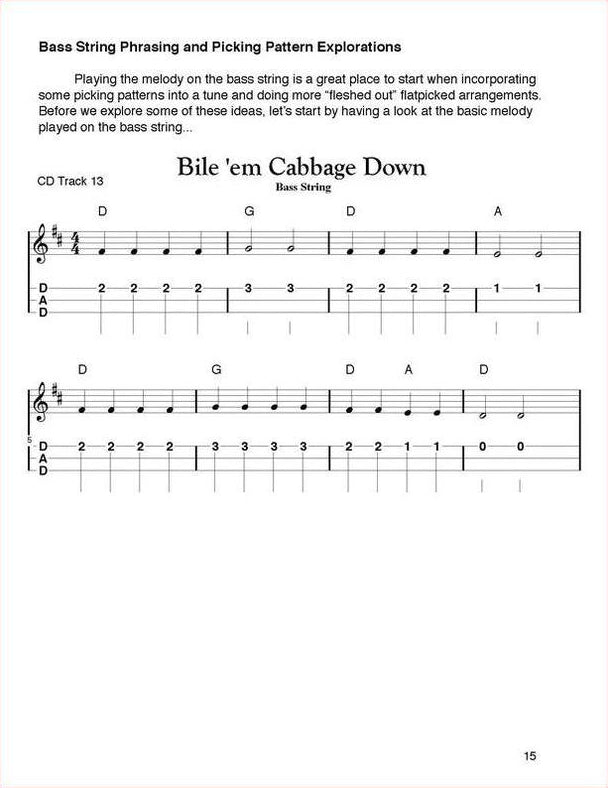 Sample page from Tunes & Techniques: Bile 'Em Cabbage Down: Bass String Phrasing And Picking Pattern Explorations