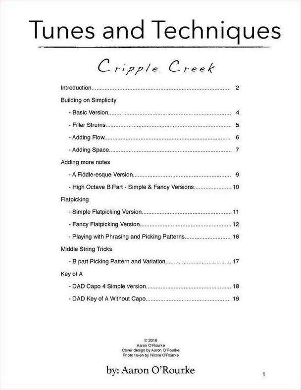 Table of contents of Tunes & Techniques: Cripple Creek by Aaron O'Rourke
