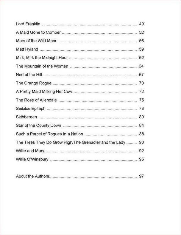 Table of contents, continued, of From Ditties To Dirges