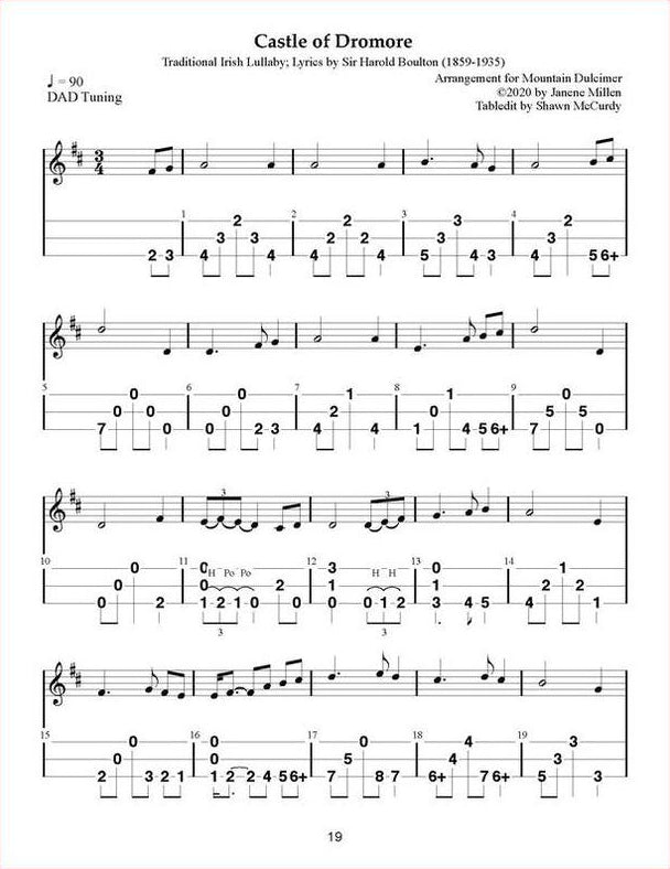 Castle Of Dromore in mountain dulcimer tab, from From Ditties To Dirges by Janene Millen And Shawn McCurdy