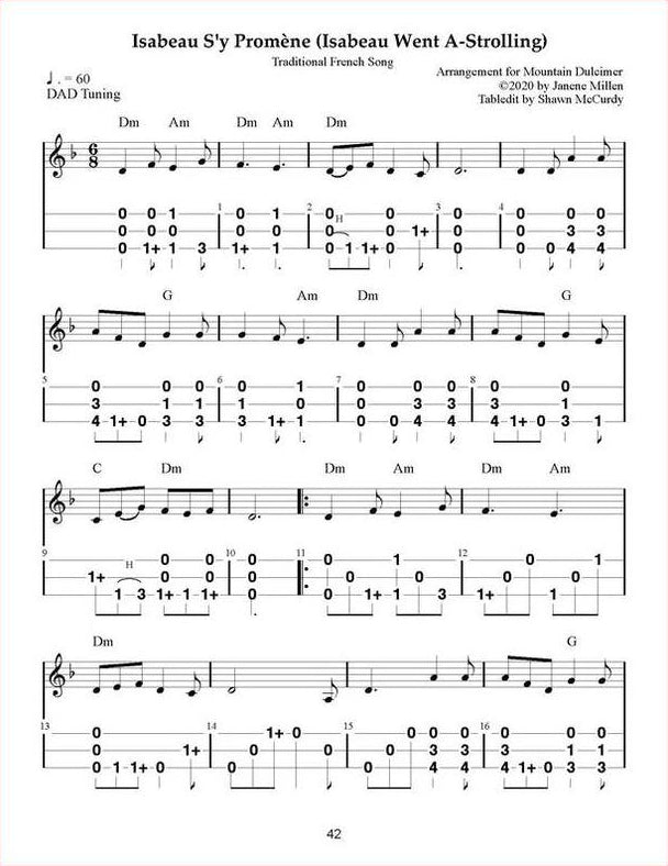 Isabeau S'y Promène (Isabeau Went A-Strolling) in mountain dulcimer tab, from From Ditties To Dirges