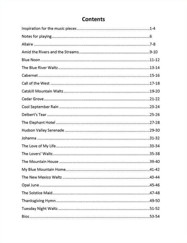 Table of contents of 22 Selections From Catskill Mountain Waltzes And Airs by Melanie Johnston