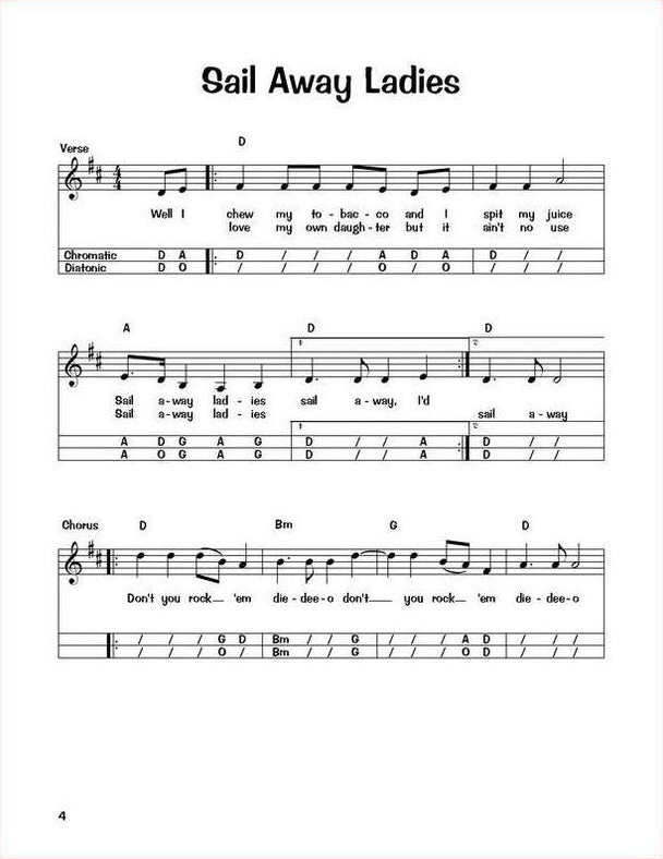 Sail Away Ladies in autoharp chords, from 30 Old Time Tunes