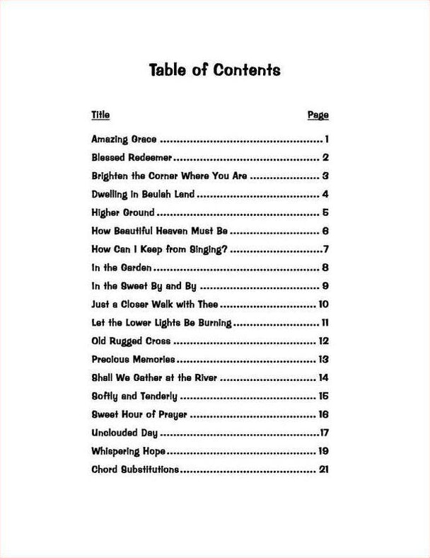 Table of contents of Occasional Number 2 - 18 Traditional Gospel Favorites For Autoharp by The Doofus