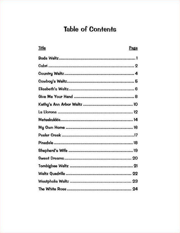 Table of contents of Occasional Number 4 - 18 Favorite Waltzes For Autoharp by The Doofus