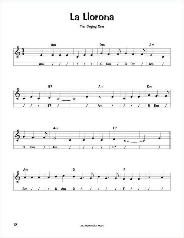 La Llorona in standard notation, from Occasional Number 4 - 18 Favorite Waltzes For Autoharp